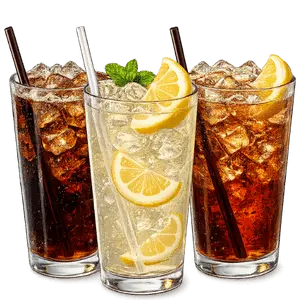 Tea, soda, and water